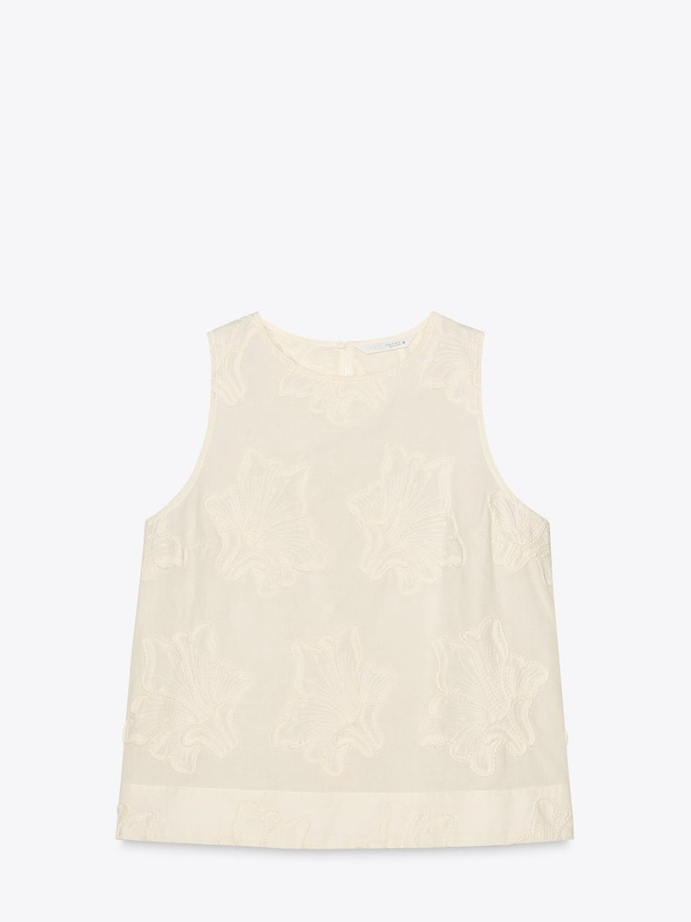 Zara Cream Embroidered Sleeveless Tank Top